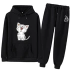 Женский спортивный костюм, Большой женский спортивный костюм, толстовка с капюшоном и брюки, комплект из двух предметов, топ и брюки, комплект одежды с капюшоном