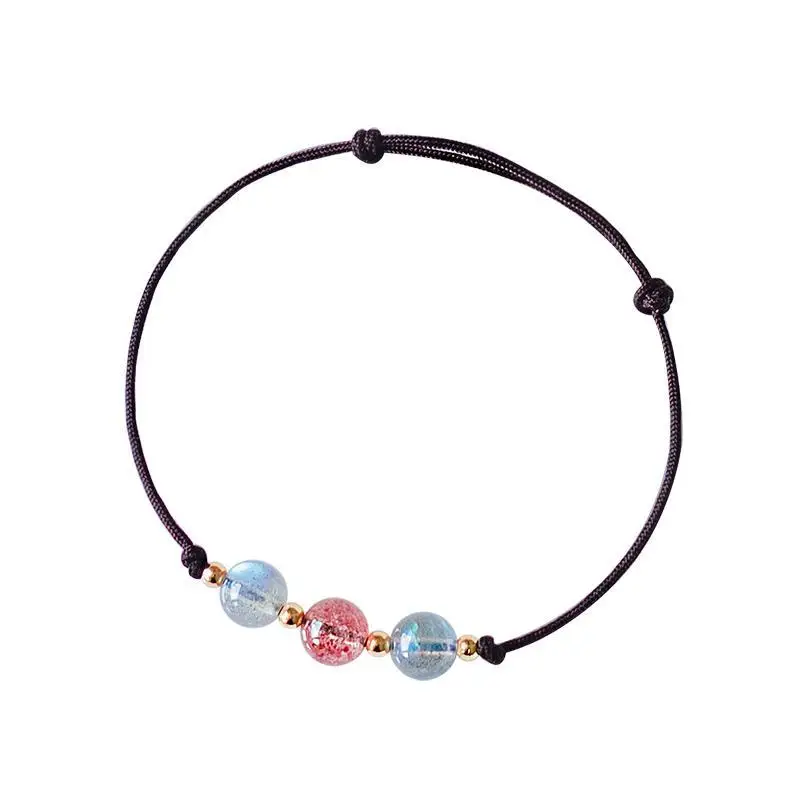 

Strawberry crystal crystal bracelet female student forest transfer beads black Korean hand-woven hand rope with peach blossom re