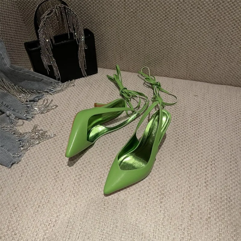 

2021 Korean spring and summer new fashion lace up fairy sandals cross strap stiletto heels