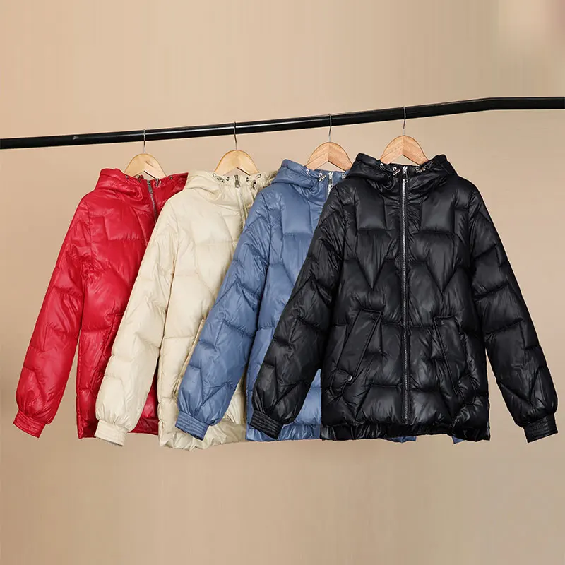 

Moko 2020 New Fashion Glossy Parka Winter Jacket Women Casual Warm Short Hooded Parka Female Office Lady