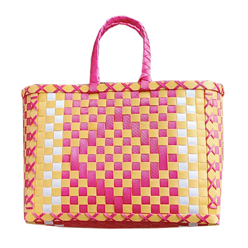 

Summer Women 2020 New Basket Fashion Woven Bag Beach One Shoulder Handbag Shopping Package Casual Hit Color C554