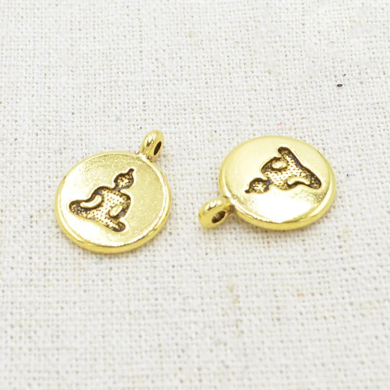 B gold 10pcs 10 шт./лот тибетский, серебристый, круглый тег лотоса/Древо жизни/талисманы Будда 15 мм ручной работы металлические подвески DIY аксессуары для изготовления ювелирных изделий - Окраска металла: B gold 10pcs