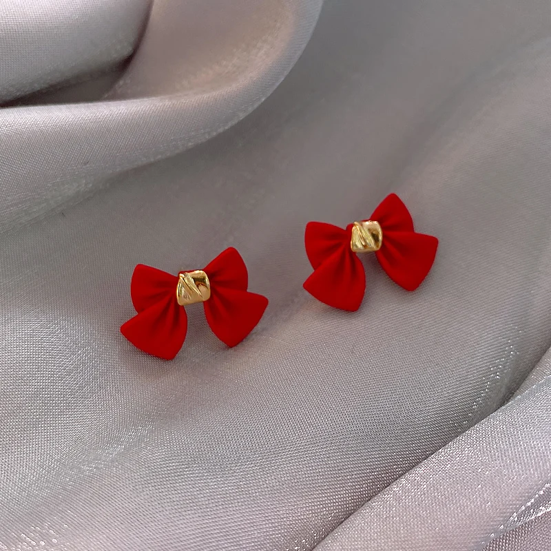 

Korean hot sale fashion jewelry cute sweet red bow earrings simple paint female earrings