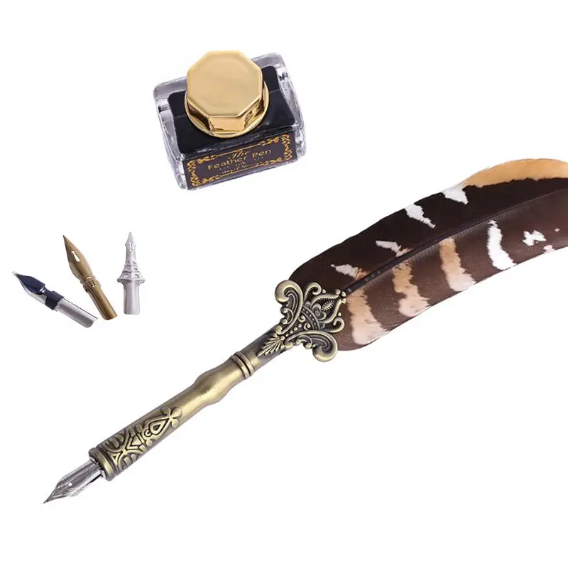 

Vintage Calligraphy Quill Feather Dip Pen Writing Ink Nibs Set Stationery School Gifts Art Supplies