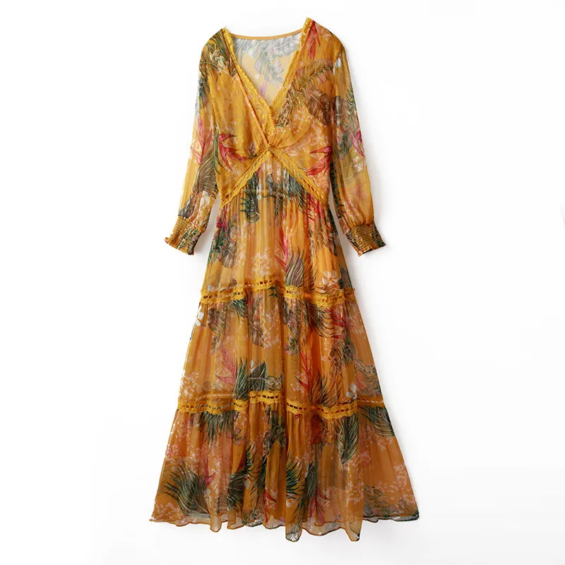 

pink chiffon lace floral silk dresses women 2020 summer brand long casual sexy office work beach boho dress plus size dropship