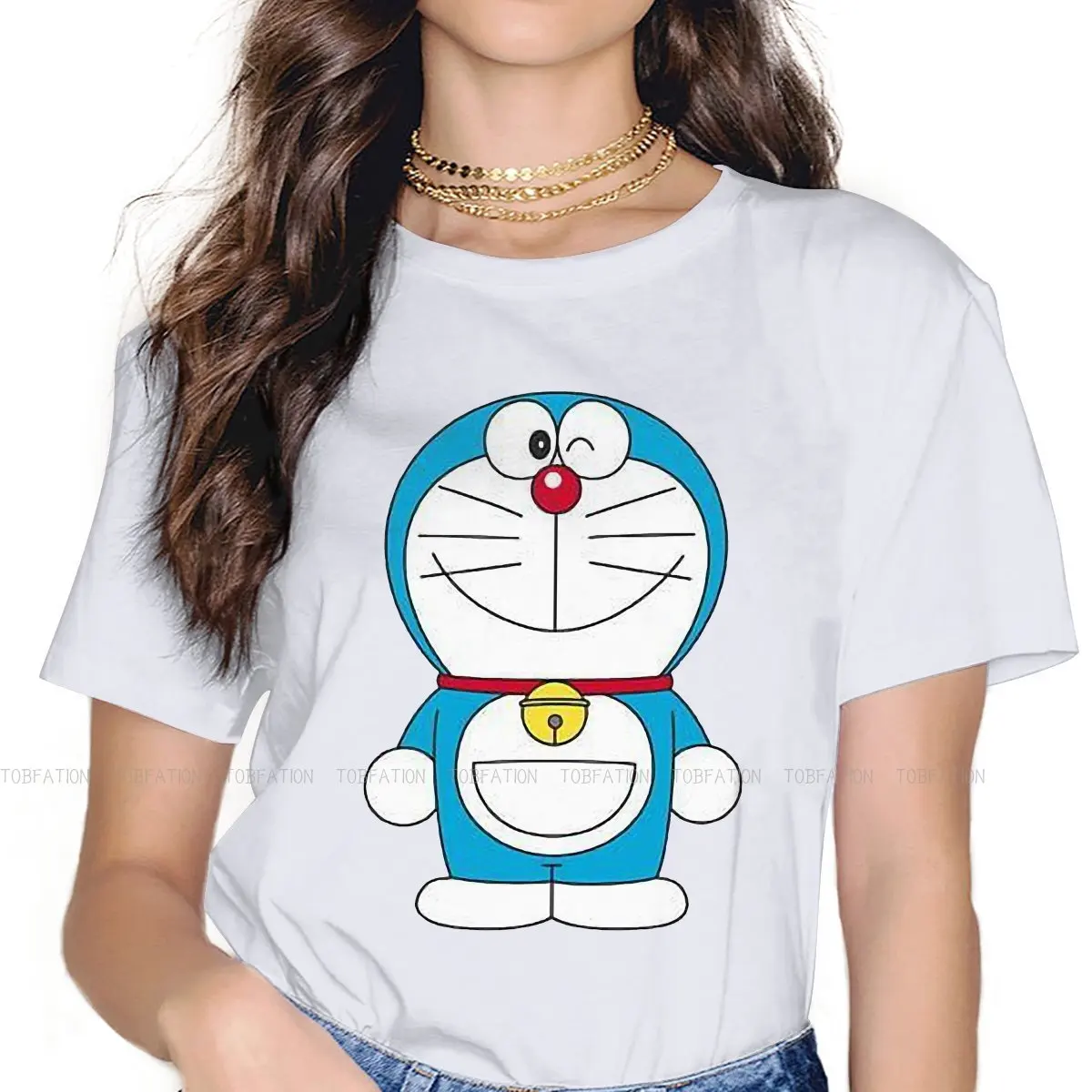 

Smile Kawaii Girls Women T-Shirt Doraemon Kawaii Robot Cat Manga 5XL Blusas Harajuku Casual Short Sleeve Vintage Oversized Tops