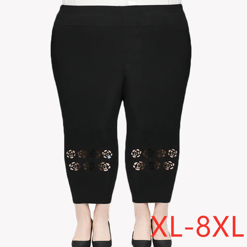 

Summer Middle-aged Elderly Women Pants New Elastic High Waist Casual Pants Solid Thin Cropped Pants Mother Pants 5XL 6XL 7XL 8XL