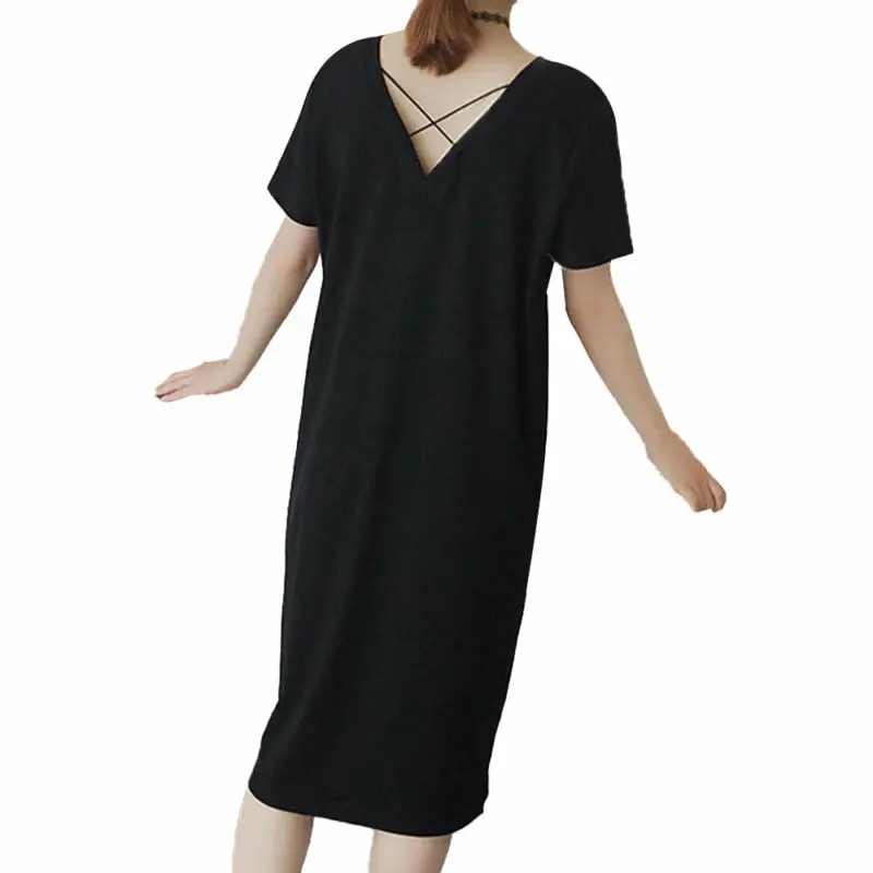 

Trevor Women Short Sleeve V Neck Dress Ladies Summer Holiday Casual Solid Beach Dresses
