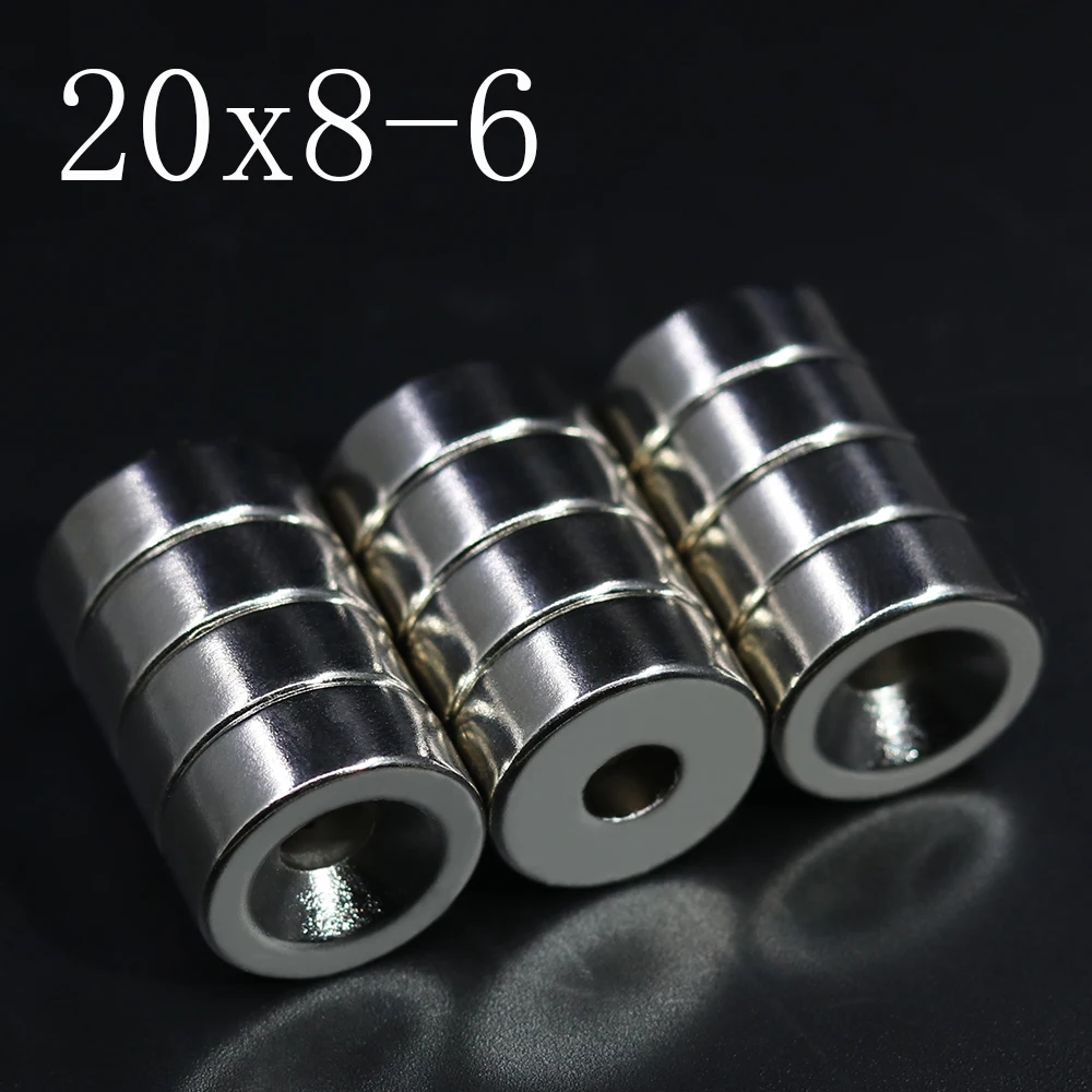 

1/2/5/10Pcs 20x8-6 Neodymium Magnet 20mm x 8mm Hole 6mm NdFeB N35 Round Super Powerful Strong Permanent Magnetic imanes Disc