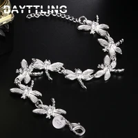 bayttling silver color 8 inch exquisite dragonfly bracelet bangle for women men fashion wedding jewelry gifts