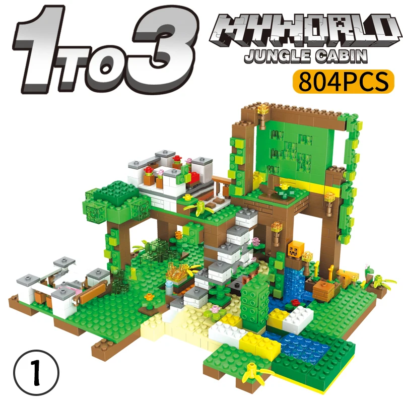 804 шт My World Jungle Base Cabin модель строительных блоков совместимая домашняя игрушка для
