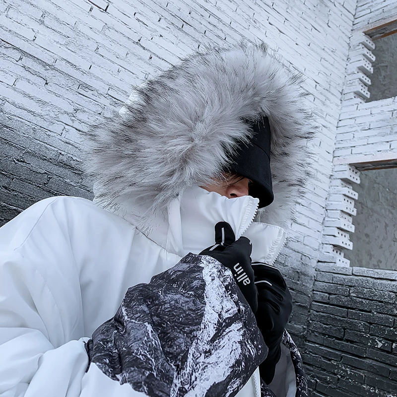 Мужская длинная куртка с меховым воротником Зимняя парка в стиле хип-хоп | одежда