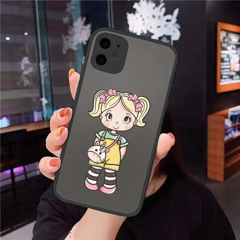 

Phone Case For iPhone 12 11 Mini Pro XR XS Max 7 8 Plus X Cartoon cute girl Matte transparent cover