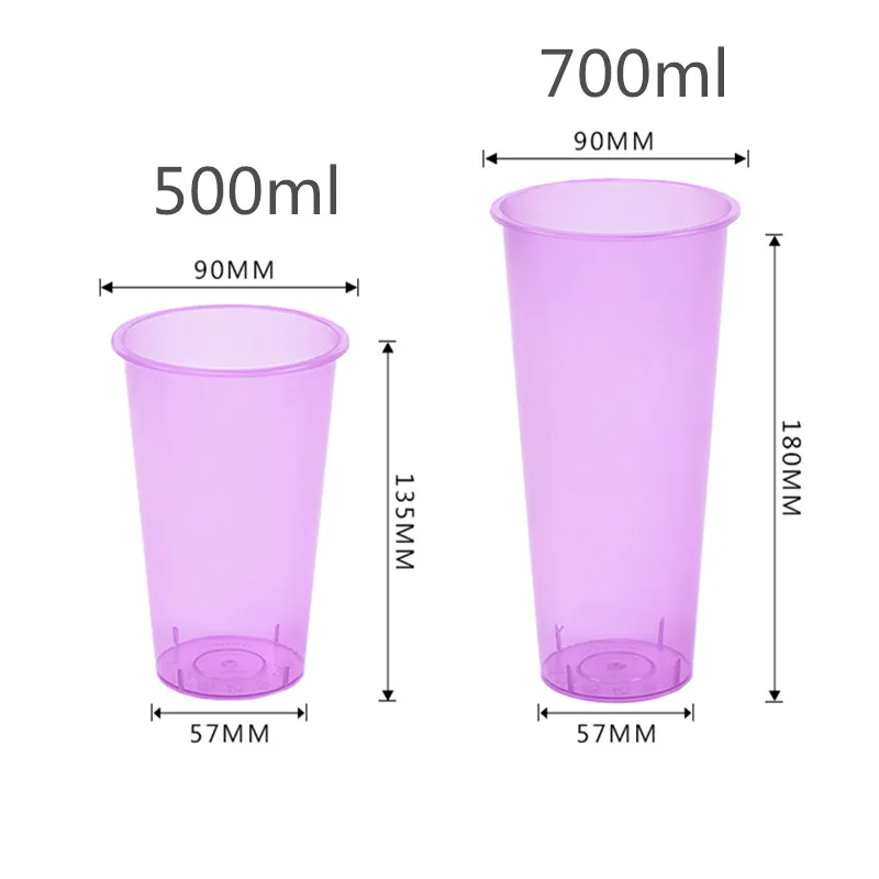 

50pcs High quality color white disposable milk tea cup 500ml 700ml juice cold drink plastic cups party favors cup with lid