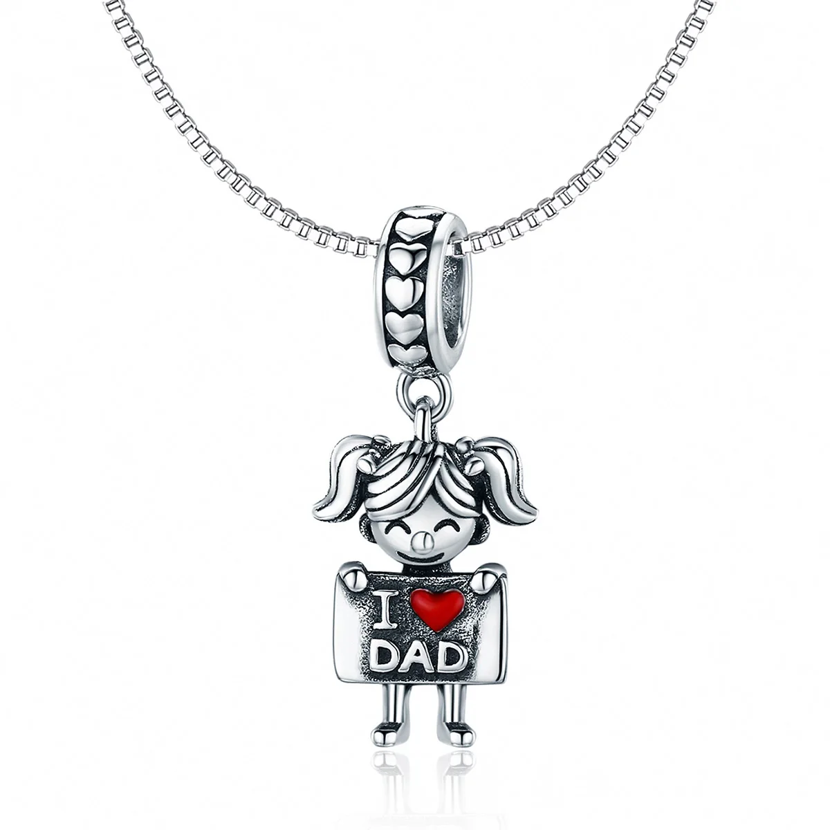 

Authentic 925 Sterling Silver I Love Dad Mom Lovely Girl Boy Charm Pendant fit Charm Bracelet & Necklaces Jewelry