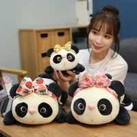 28455565cm creative lying bowknot panda plush stuffed toy kawaii soft animals cloth doll kids girls birthday gifts home decor