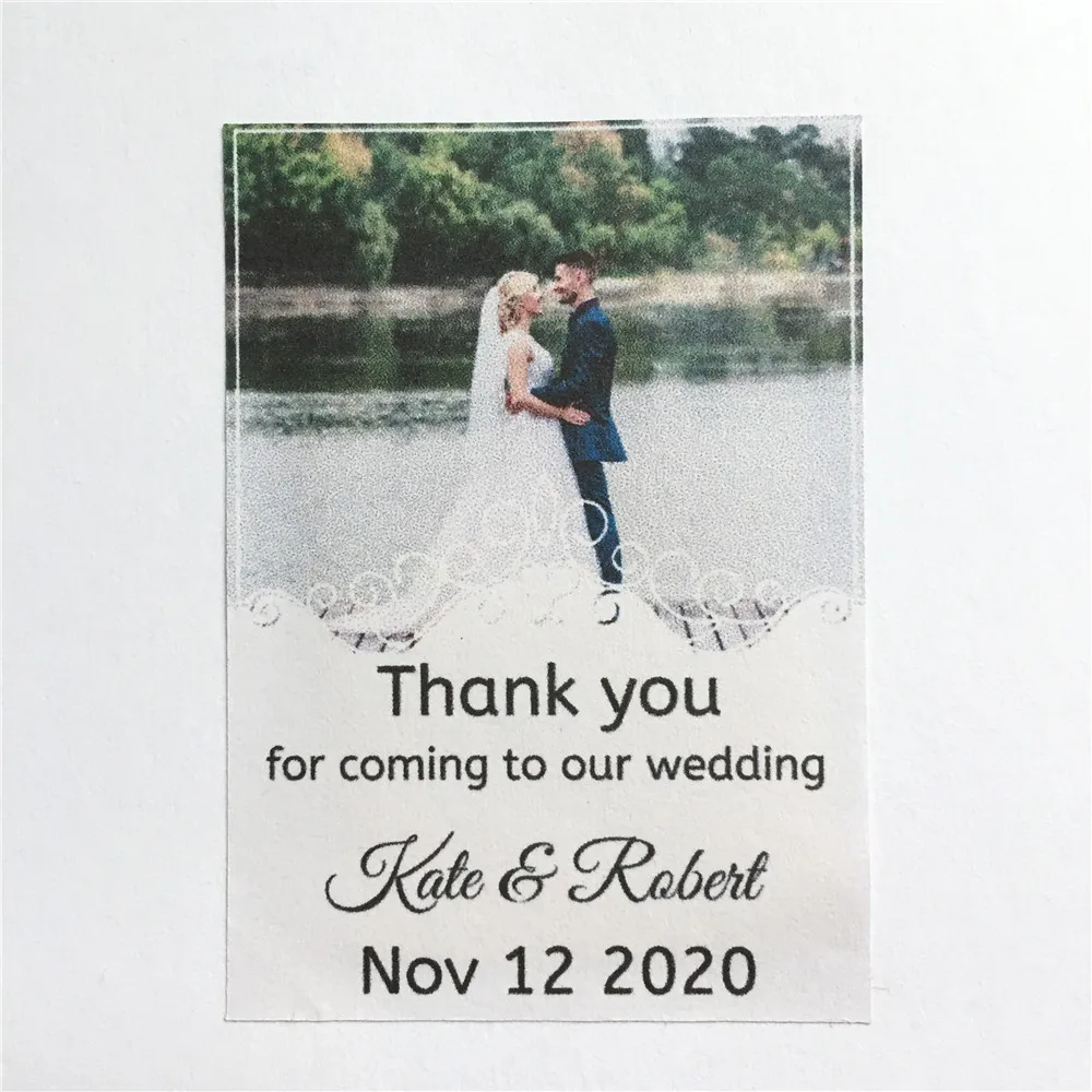 

50 Pieces 6cm x 4.3cm Custom Image and Text Wedding Stickers, Personalized Wedding Labels Gift Decoration Seals