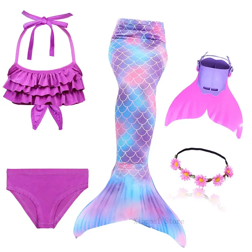 Package 2 Fancy NEW the Little Mermaid Tail with Garland or With Monofin Swimsuit for Kids Girls swimmable Bathing Suit Mermaid Costume - Цвет: Package 2