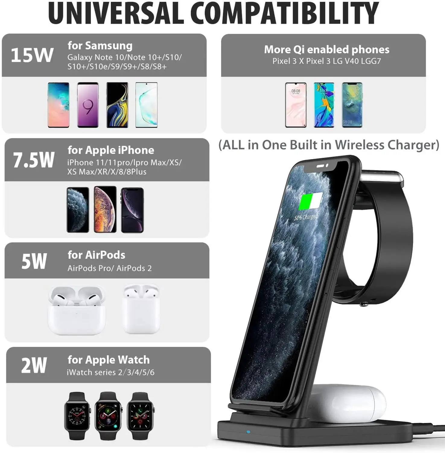 3 in 1 wireless charger for iphone 12 11 xs xr x 8 airpods pro iwatch 6 se 5 4 3 15w fast qi charging stand for samsung s20 s10 free global shipping