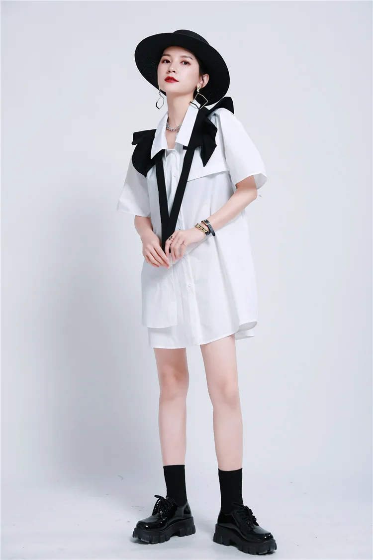 

Summer Fashion Women Long White Shirts Fashion Woman Short Sleeve White Tops Femme Long Black Shirts