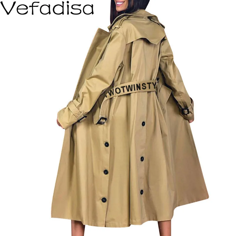 Женское пальто с отложным воротником Vefadisa свободное двубортное поясом на осень