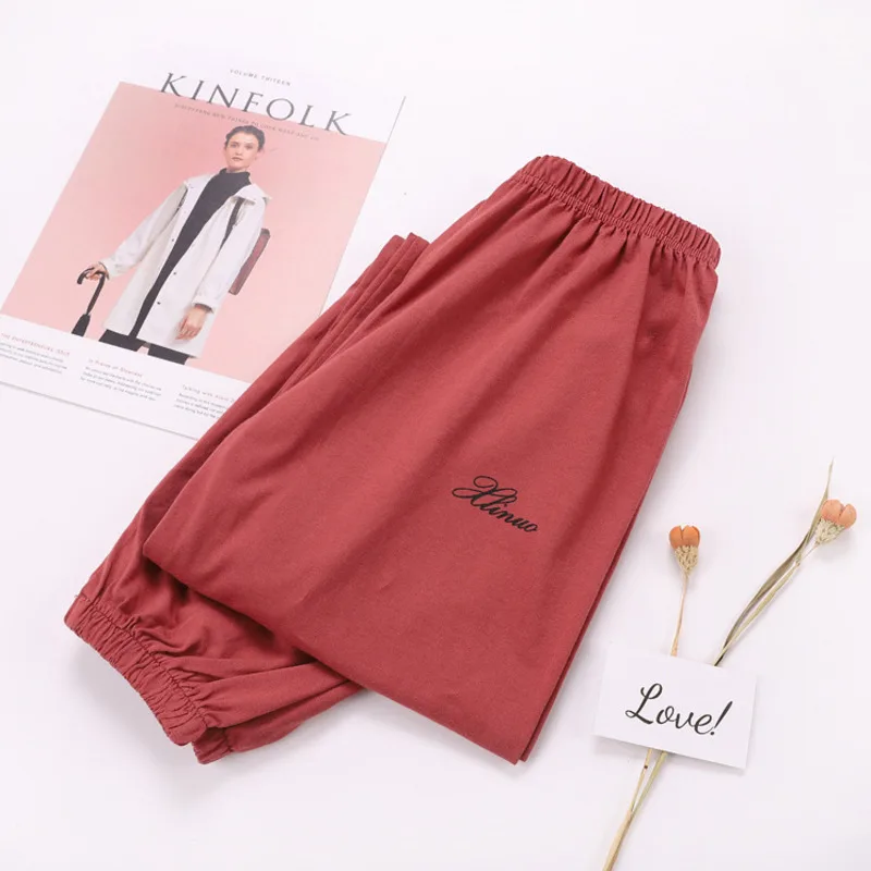 100% Хлопковые Штаны для сна женские свободные повседневные Пижамные брюки женщин