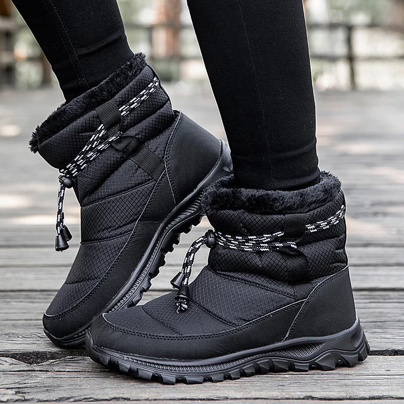 JIEMIAO Hiking Shoes Woman Snow Boots Plush New Warm Ankle Boots for Women Winter Hiking Boots Waterproof Female Winter Shoes