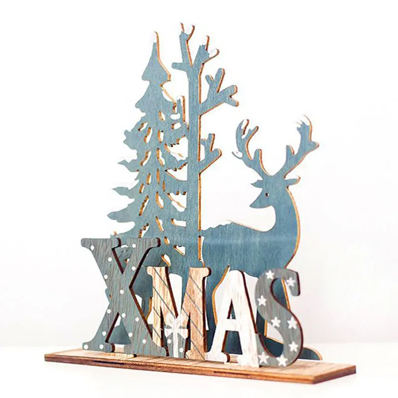 

New Year Natural Xmas Elk Wood Craft Christmas Tree Ornament Noel Christmas Decoration for Home Wooden Pendant Navidad Gift