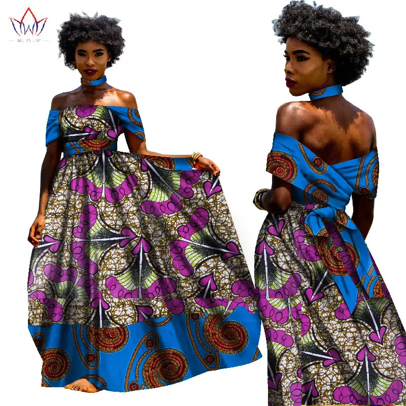 BINTAREALWAX AFRICAN DRESSES FOR WOMEN BAZIN RICHE DRESSES LONG DRESS WITH NECKLACE TRADITIONAL AFRICAN CLOTHING WY1817