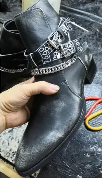 Роскошные Дизайнерские мужские ботинки FR.LANCELOT из черной кожи цепи пряжки обувь