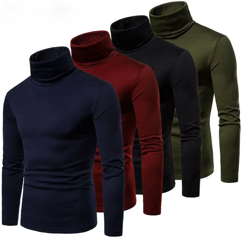 Fashion Men's Casual Slim Fit Basic Turtleneck Knitted Sweater High Collar Pullover Male Double Collar Autumn Winter Tops