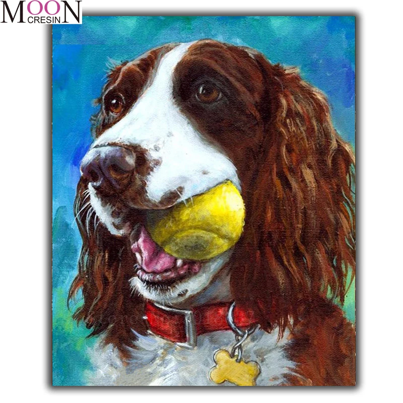 New 5D Diy Diamond Painting Dog bite ball Diamond Embroidery Cross Stitch Diamond Mosaic Full Square Round Drill Rhinestone Home