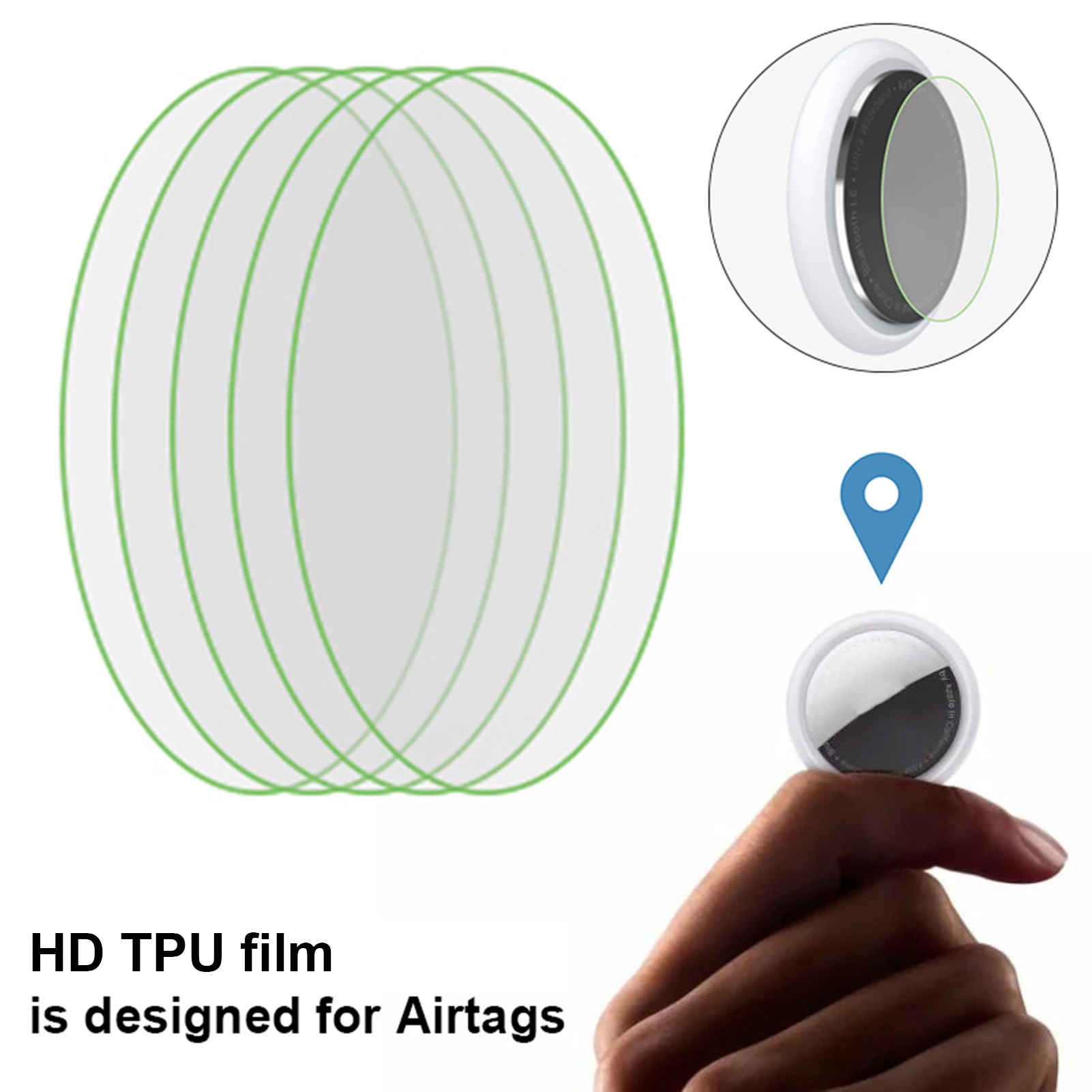 

5 шт. HD ТПУ пленка для AirTag ключ искатель Защитные пленки для airтеги сенсорный экран клей HD ультра-прозрачный Круглый ТПУ чехол