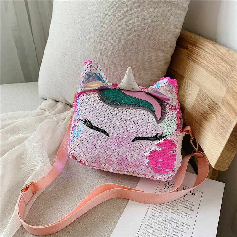 Candy Pink Модные сумки с единорогами для девочек, дорожные женские сумки с мультяшным принтом на плечо, роскошные кожаные сумки через плечо с блестками - Цвет: Candy Pink