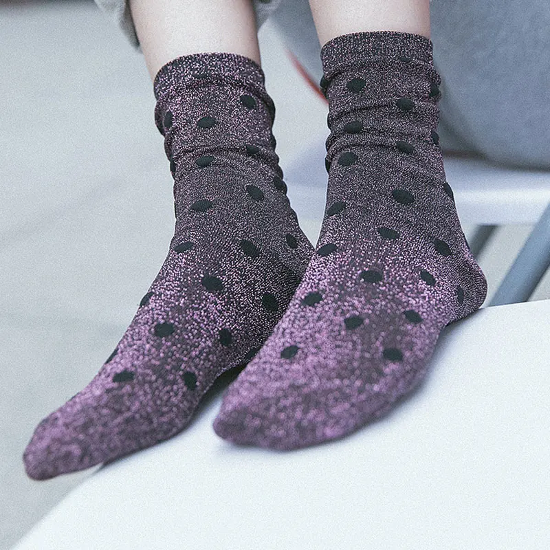 

1 Pair Women Socks Set Fashion Female Shiny Dot Top Glitter Shining Spring Bright Sparkling Printed Designer Cute Socks New