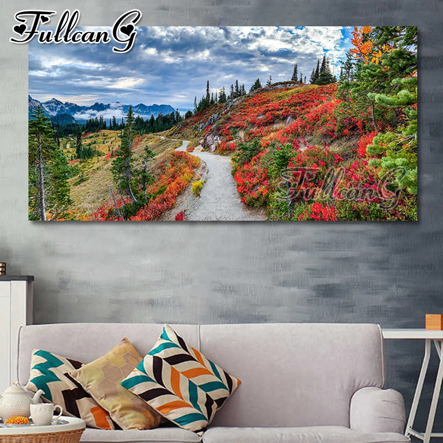 

FULLCANG Spring nature landscape mountain large diamond painting 5d diy full square round drill mosaic embroidery sale FC3082