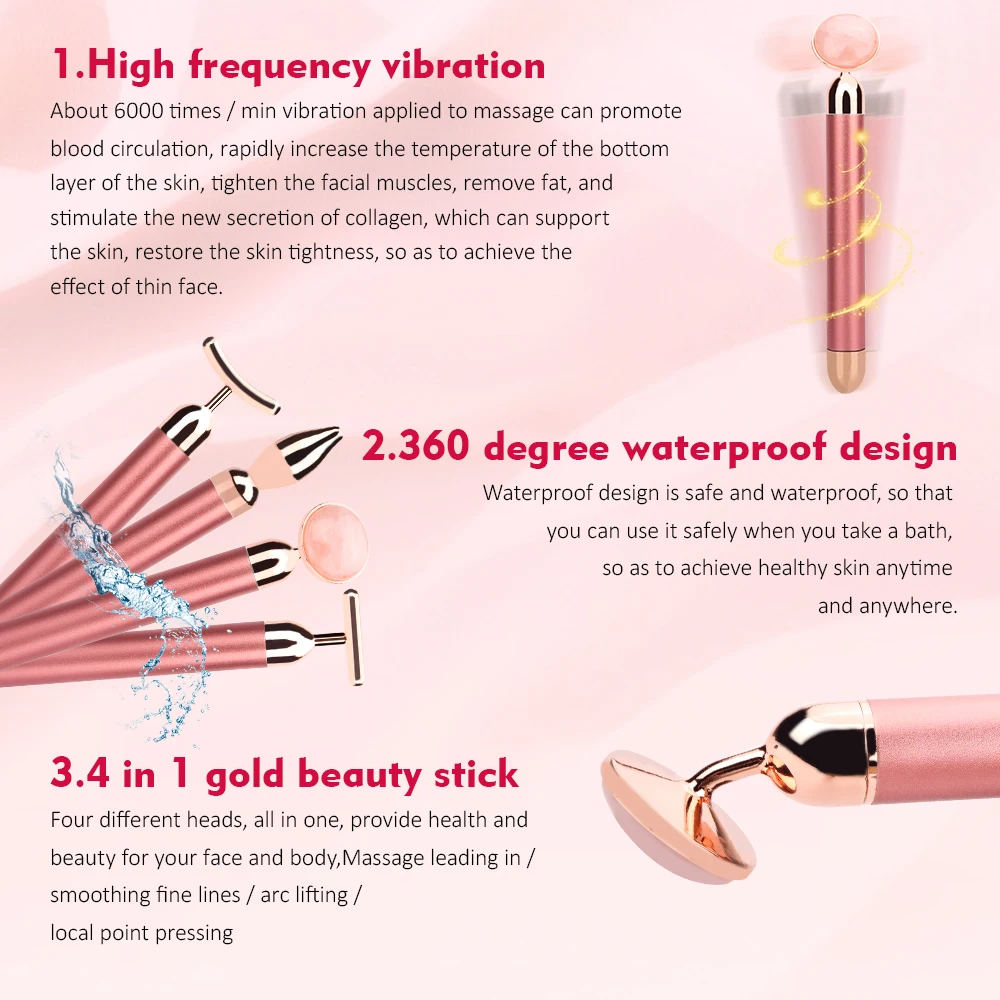 4in 1 Beauty Bar 24k золотой массажер для лица Электрический нефритовый роликовый