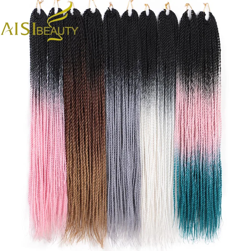 AISI BEAUTY Ombre Senegalese завивка, плетение волос 14 18 24 дюймов Синтетические косички для наращивания крючком наращивание волос Черный Коричневый Женский