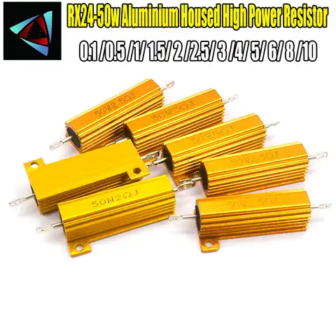Алюминиевый Золотой резистор RX24, мощность 50 Вт, алюминиевый корпус, сопротивление 0,1 0,5 1 1,5 2 2,5 3 4 5 6 8 10