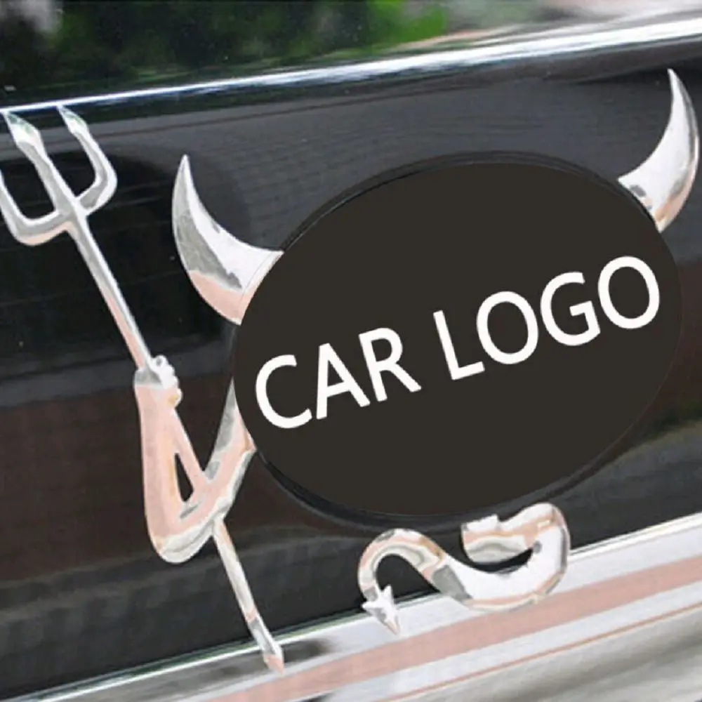 

1Pc SUV Car Auto Vehicle Rear Trunk Emblem Logo Silver 3D Fork Devil Demon Graphics Sticker Decal Exterior Accessories Universal