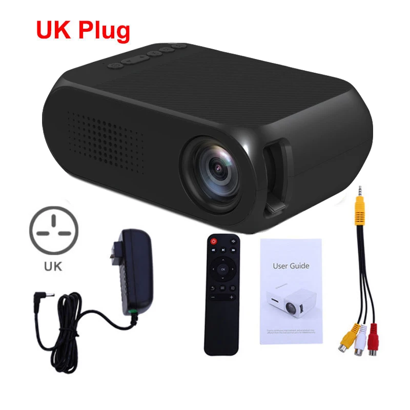 Black UK Plug YG320 мини-проектор YG300 обновление Portatil Светодиодный прожектор Аудио HDMI USB мини-проектор домашний кинотеатр медиаплеер - Цвет: Black UK Plug