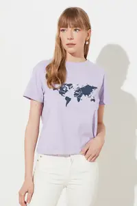 Белая трикотажная футболка с принтом и вышивкой, TWOSS19TS0160