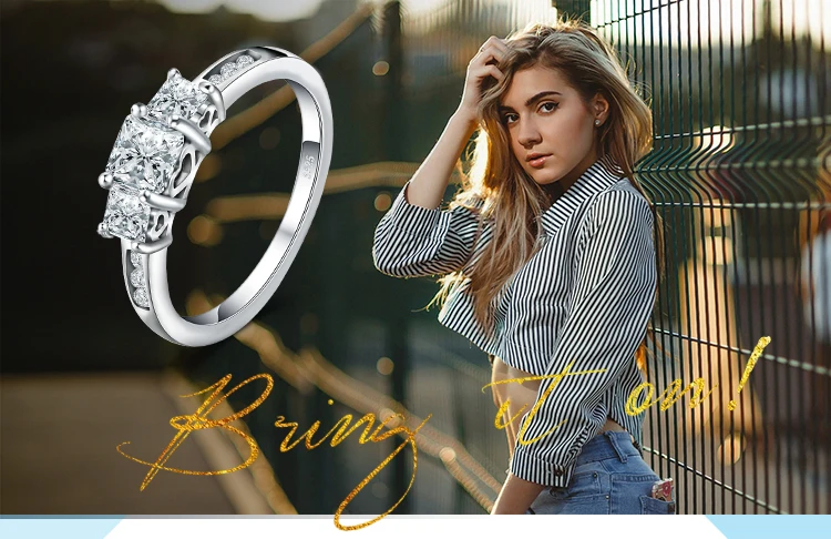 JewelryPalace Роскошные 1.7ct Pricess Cut кубического циркония Свадебные обручальные кольца для женщин Аутентичные 925 пробы сер