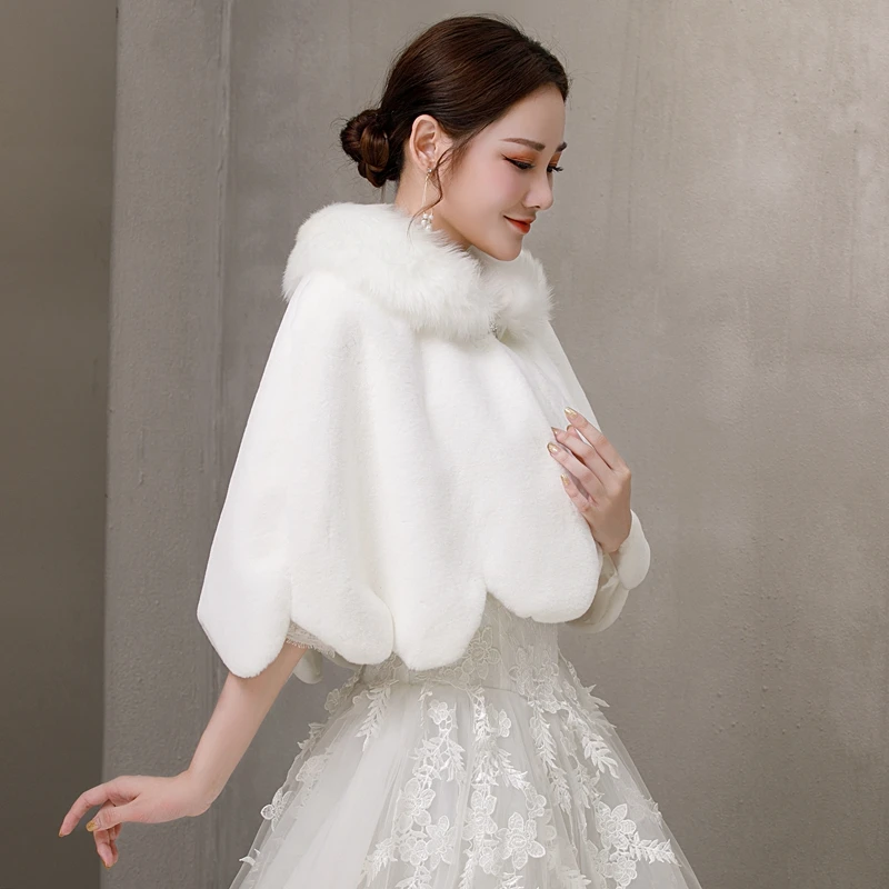 Новинка 2020 женские меховые шали цвета слоновой кости Свадебные палантины