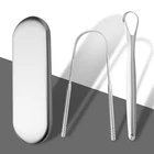 Чистки языка, с местом для хранения Чехол Нержавеющаясталь скребок для языка металлической щеткой Уход за полостью рта набор свежее дыхание инструмент для взрослых