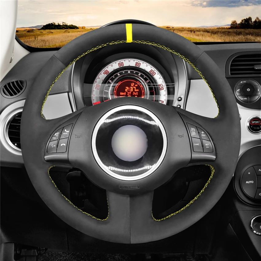 MEWANT черно желтая кожаная искусственная кожа для Fiat 500 2008 2009 2010 2011|Чехлы на руль| |