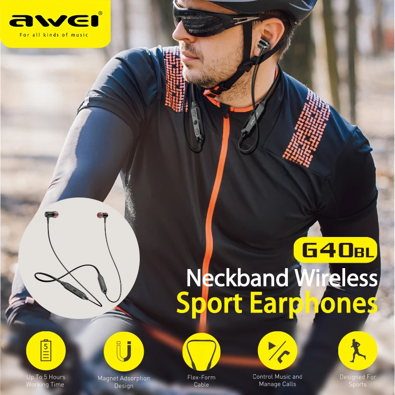 

Awei G40BL Sport Bluetooth Earphone Neckband Wireless Earbuds Waterproof Bluetooth Earphone Earbuds With Microphone For Running