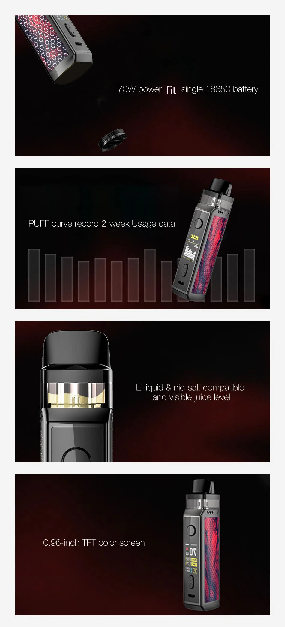 Комплект VOOPOO VINCI X 70W Pod, 0,96 дюймовый экран и система с двумя катушками, набор Vape, питание от одной батареи 18650, паром VS Vinci Mod Kit