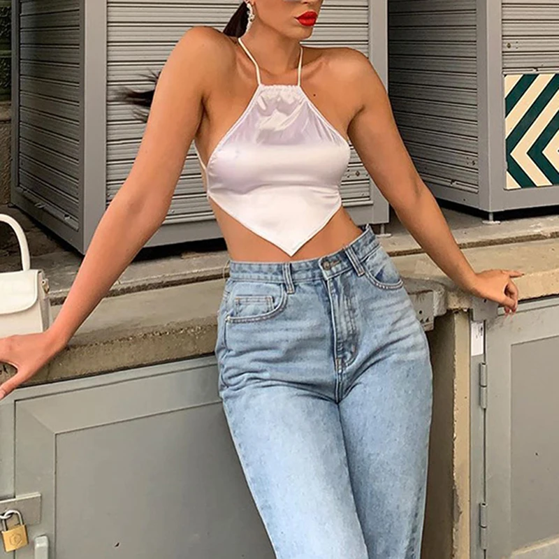 Женский базовый жилет модный атласный удобный короткий топ без рукавов