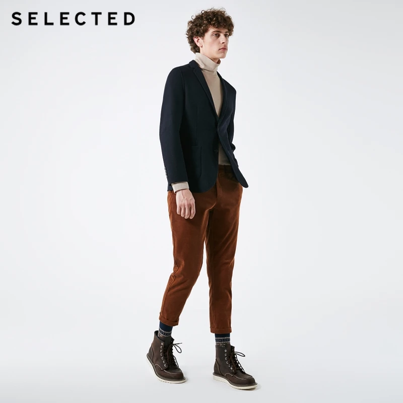 Выбранный мужской шерстяной сплошной цвет Slim-Fit Блейзер Бизнес случайный патч карман одежда S | 418408507